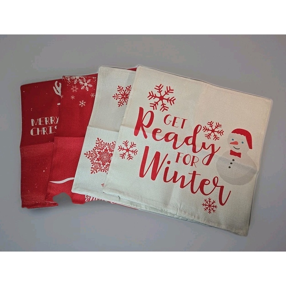Christmas Themed Throw Pillow Decorative Covers 17 X 17 set 4 Red & White *New*